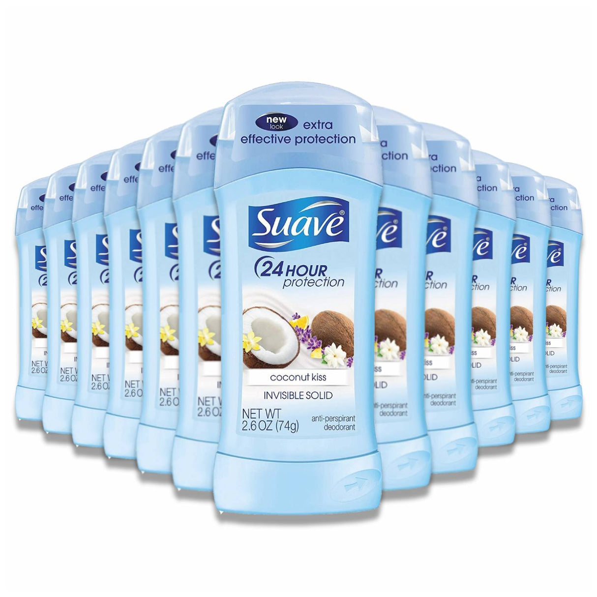 Suave -Anti-Perspirant Deodorant Invisible Solid, Coconut Kiss - 2.6 Oz - 12 Pack