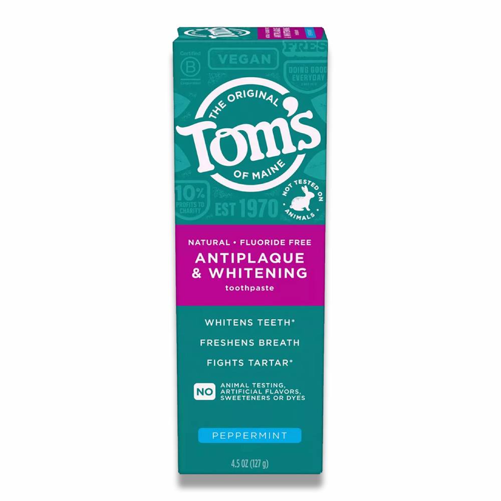 Tom's of Maine - Antiplaque and Whitening Natural Toothpaste, Peppermint Flavor - 4.5 Oz - 24 Pack