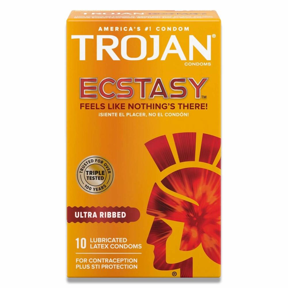 Trojan - Ultra Ribbed Ecstasy Lubricated Condoms - 10 Count -  48 Pack