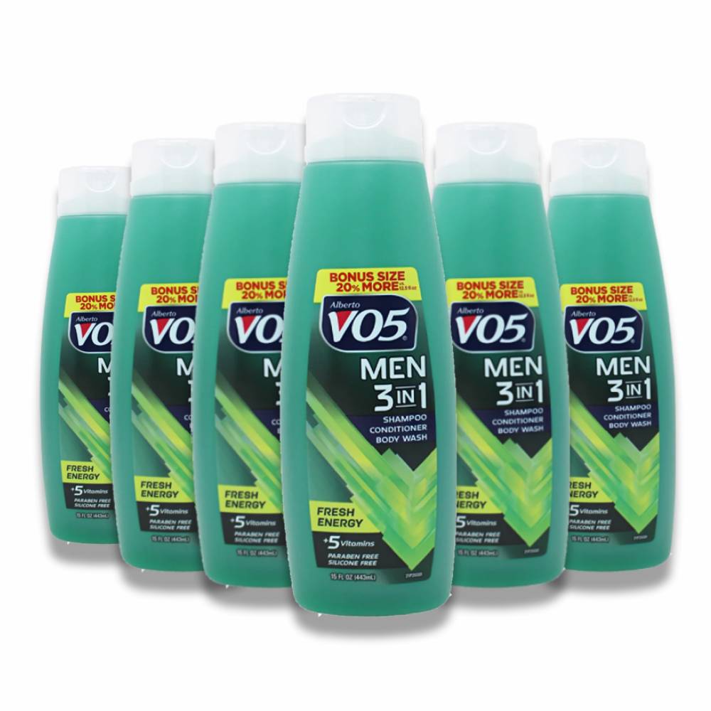 VO5 - 3 in 1 Shampoo, Conditioner & Body Wash for Men, Fresh Energy - 15 Oz - 6 Pack