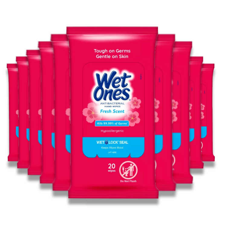 Wet Ones - Antibacterial Hand Wipes Travel Pack, Fresh - 20 Ct - 10 Pack | Wet Ones - Pre Order