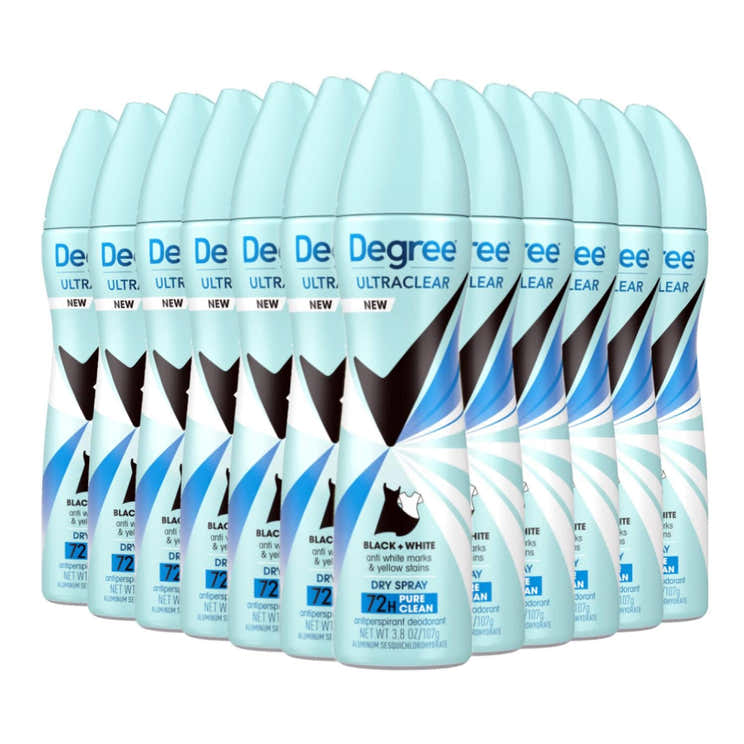 Degree UltraClear Black+White Pure Clean Dry Spray Antiperspirant Deodorant 3.8 Oz- 12 Pack | Degree - Pre Order