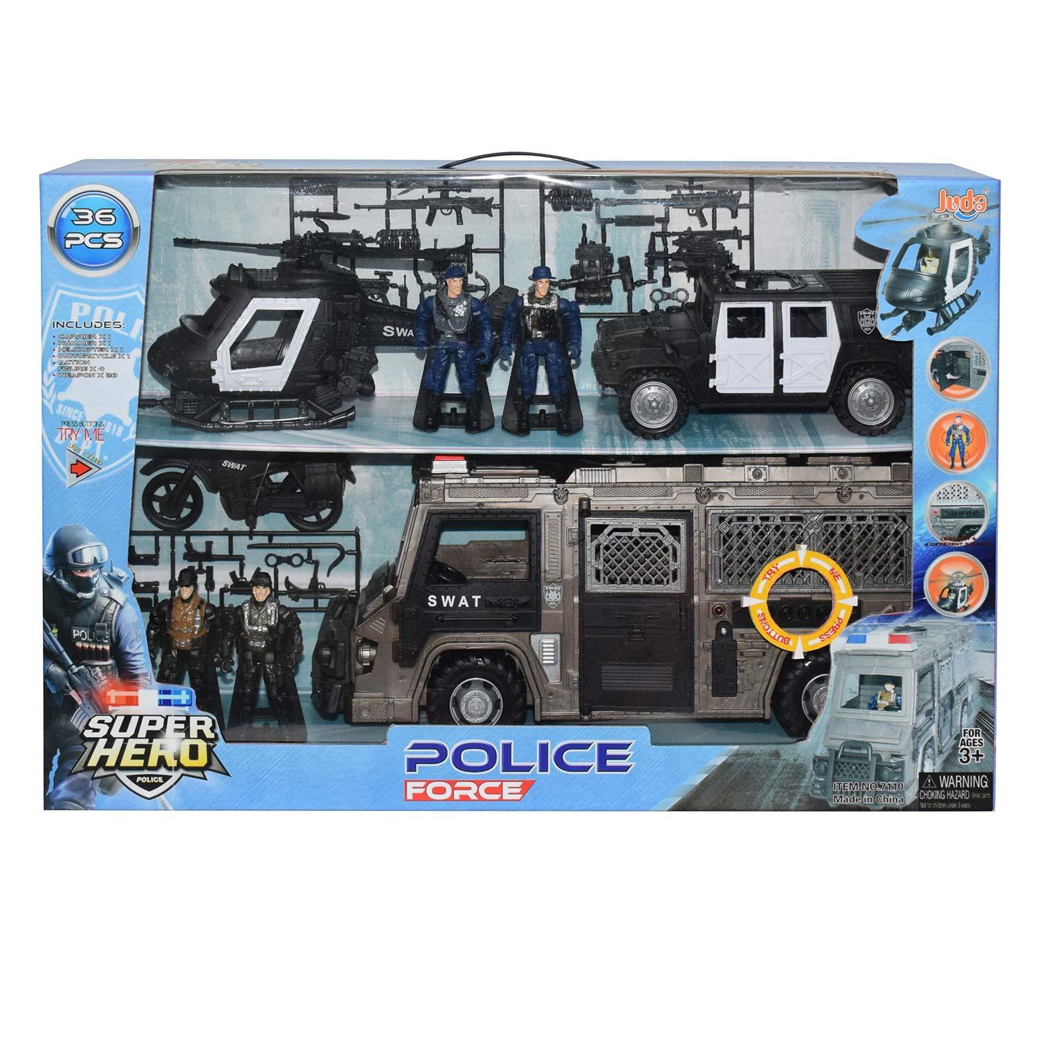 ミニカー POLICE FORCE Free Wheel Police Force Full Playset - 34 Pcs – Contarmarket